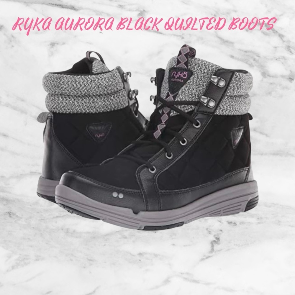 🌸RYKA AURORA BLACK QUILTED BOOTS